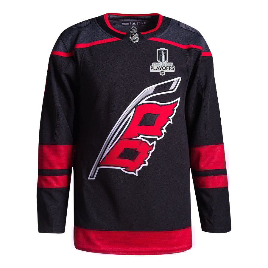 Jalen Chatfield 5 Carolina Hurricanes 2024 Playoffs Patch Home Black NHL Jersey Men's