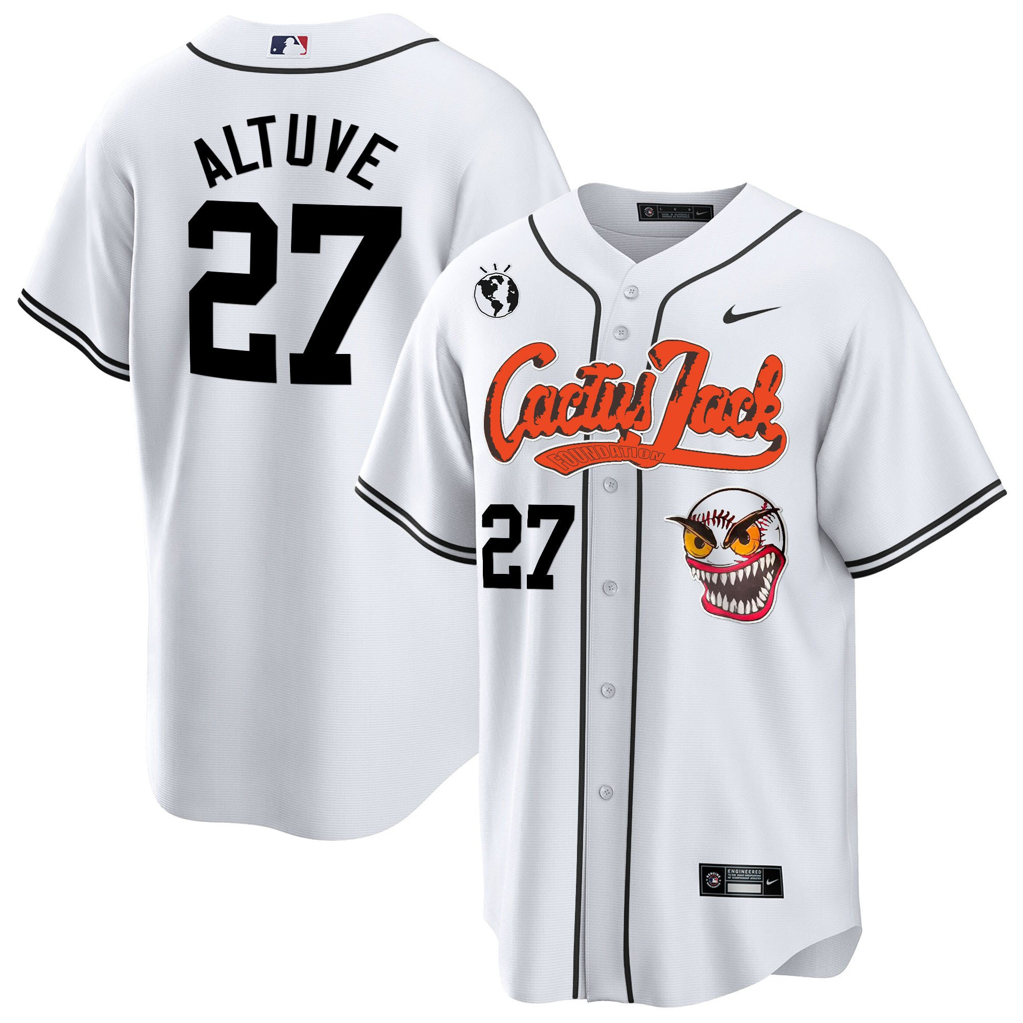Jose Altuve 27 Houston Astros Cactus Jack White Men MLB Jersey Men's