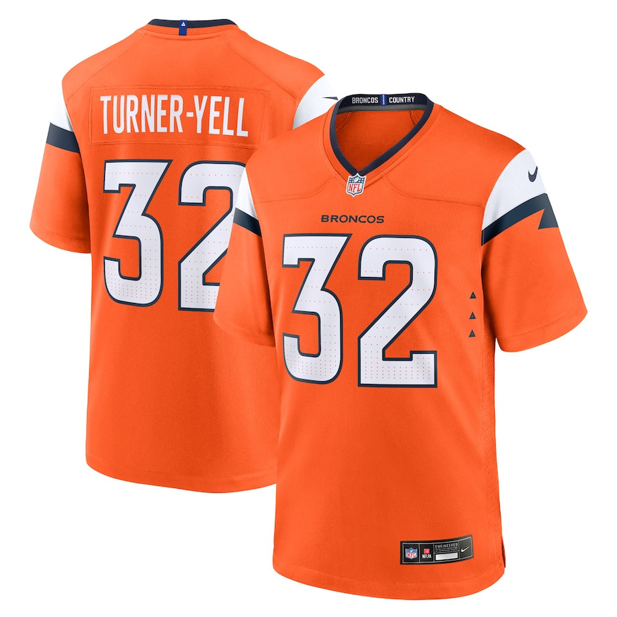 Delarrin Turner-Yell 32 Denver Broncos Team Game Orange NFL Jersey Men's