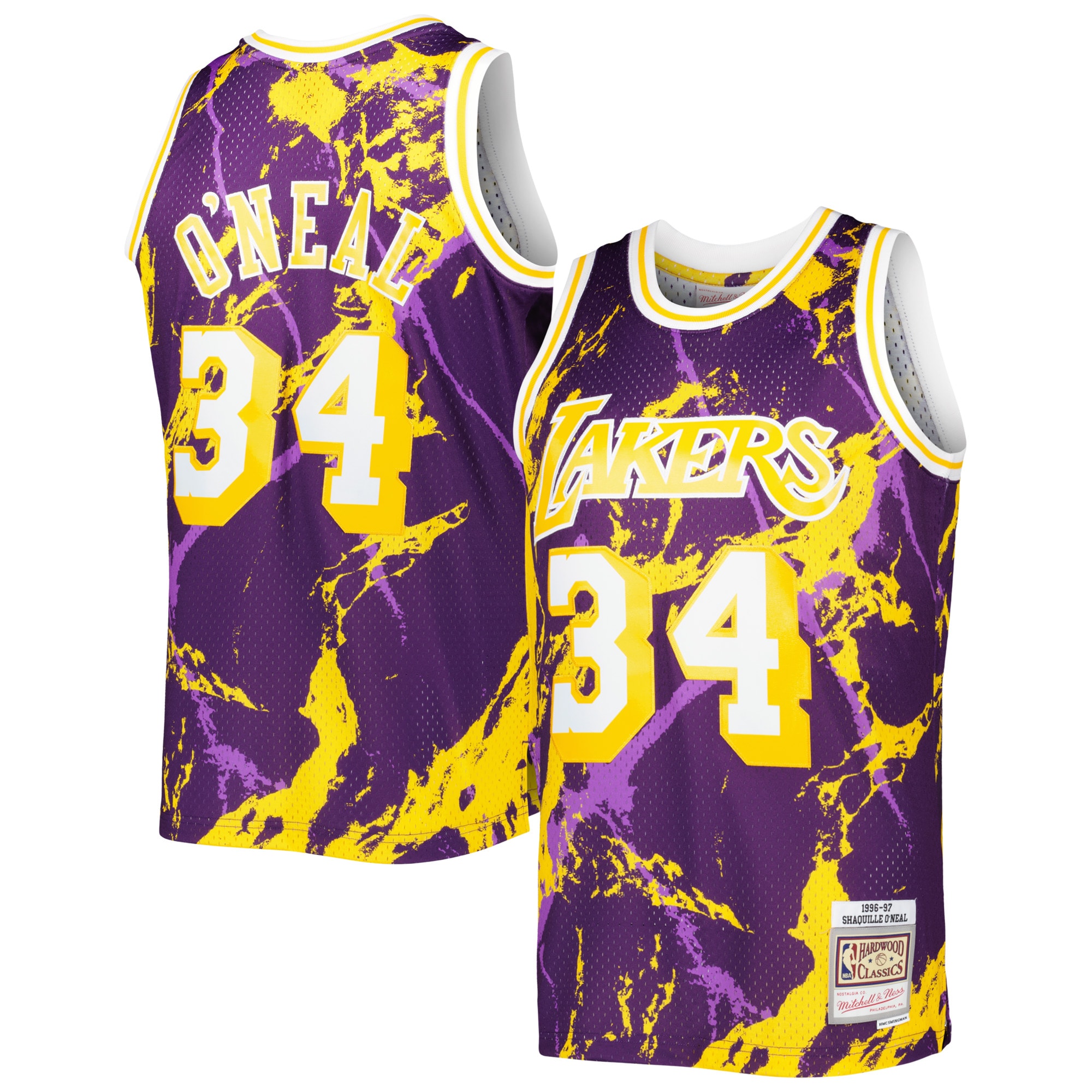 Mitchell Ness Shaquille O'Neal Purple Los Angeles Lakers 1996/97 Hardwood Classics Marble Swingman NBA Jersey Men's
