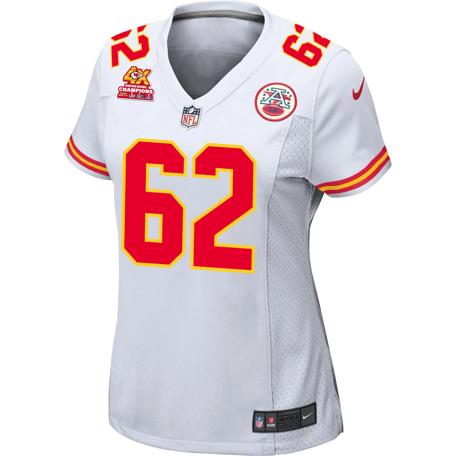 Joe Thuney 62 Kansas City Chiefs Super Bowl LVIII Champions 4X Game White NFL Jersey Women's