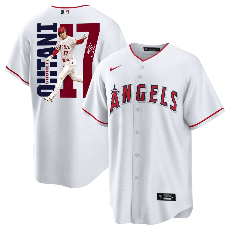 Shohei Ohtani 17 Los Angeles Angels Signed Run 2023 Home Player White MLB Jersey Men's