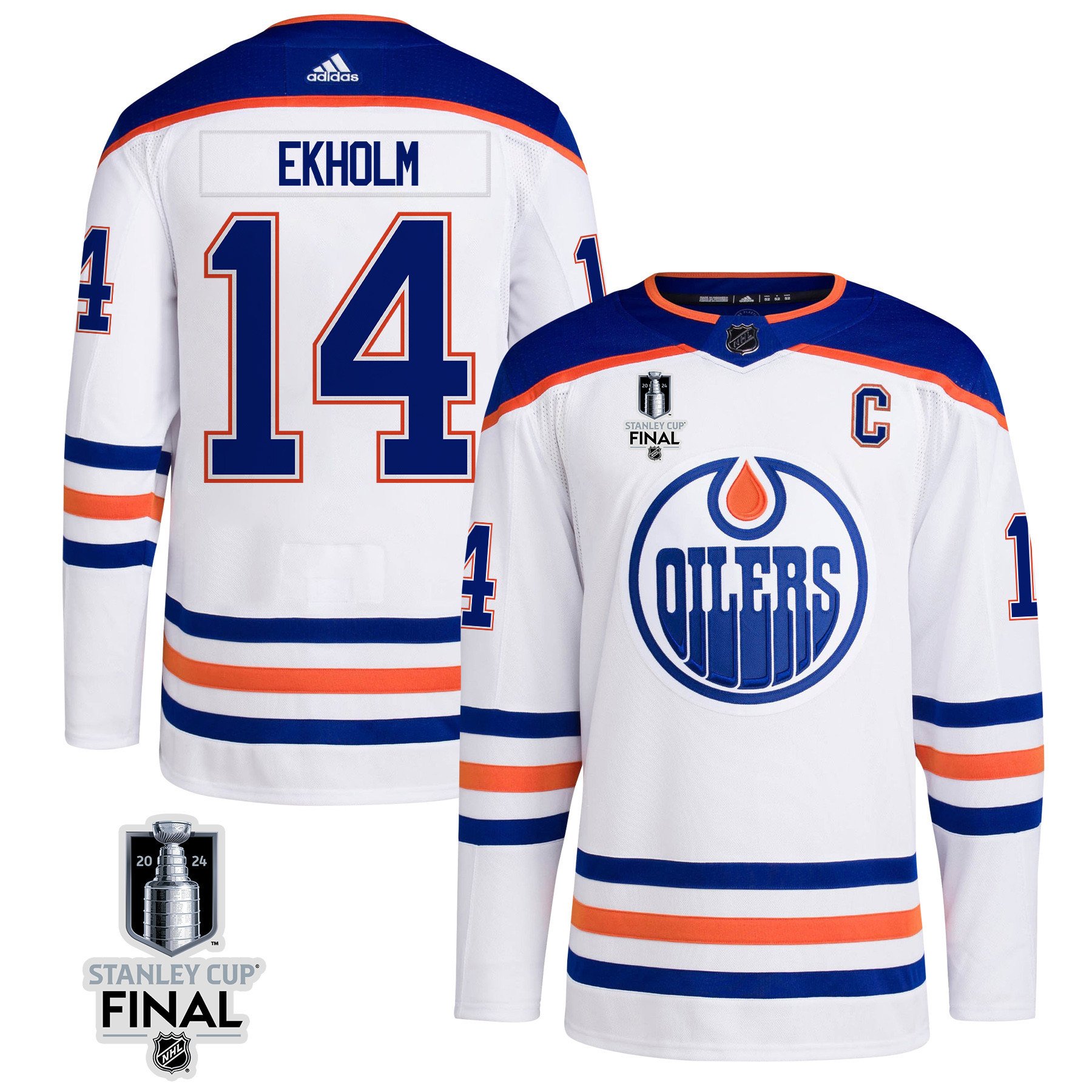 Mattias Ekholm 14 Edmonton Oilers 2024 STANLEY CUP Final Away White NHL Jersey Men's