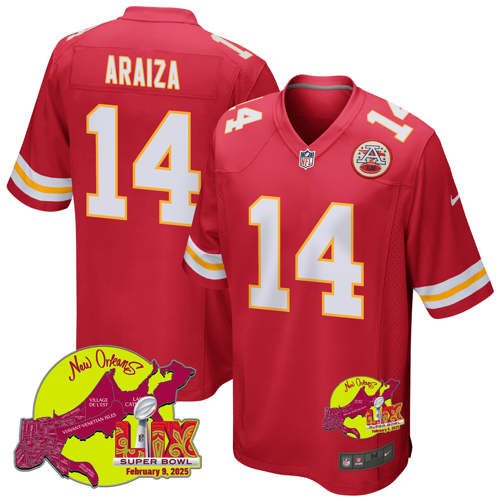 Matt Araiza 14 Kansas City Chiefs Super Bowl LIX New Orleans Patch Game Red NFL Jersey Men's
