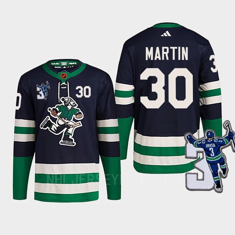 Vancouver Canucks Spencer Martin 30 Navy Reverse Retro 2.0 Kevin Bieska Patch NHL Jersey Men's