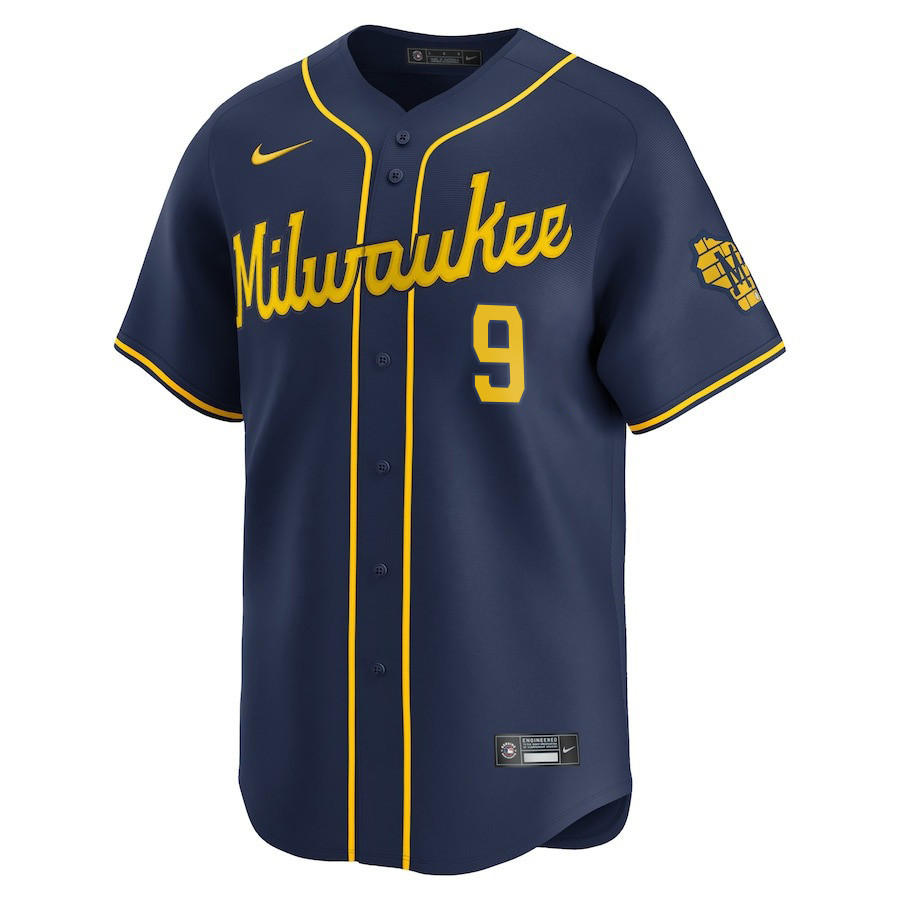 Bob Uecker #9 Milwaukee Brewers Alternate Limited Player ??Navy MLB Jersey Men's