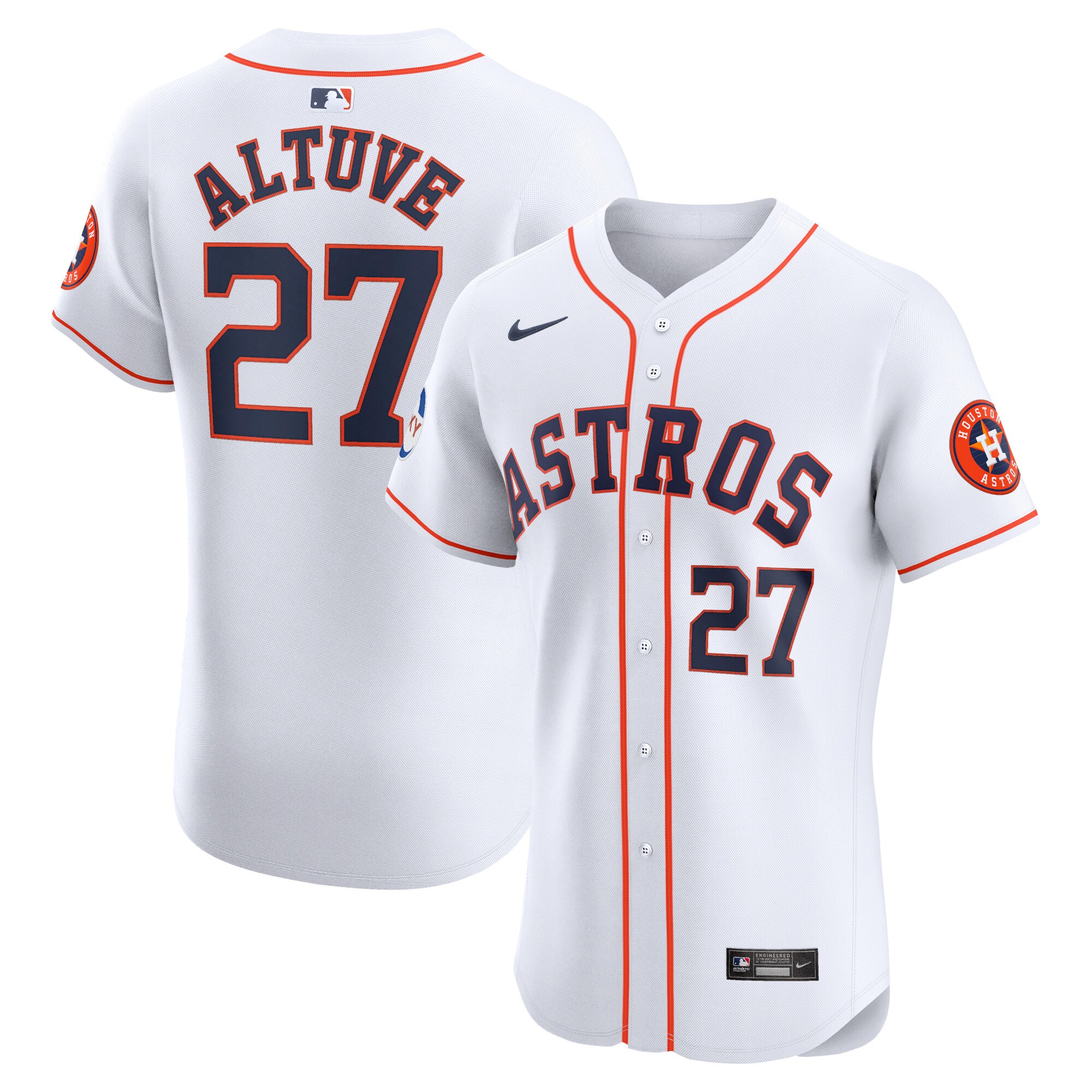 Houston Astros Jose Altuve White Home Elite Sponsor Patch Player MLB Jersey Men's