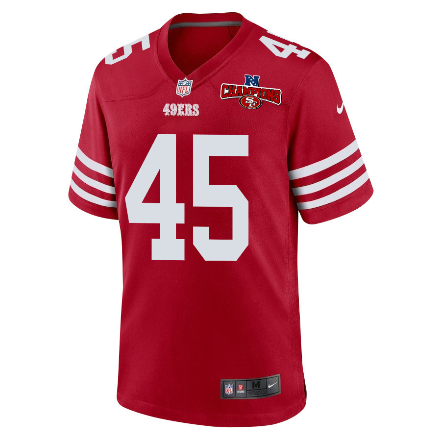 Demetrius Flannigan-Fowles 45 San Francisco 49ers NFC Champions Patch Game Scarlet NFL Jersey Men's