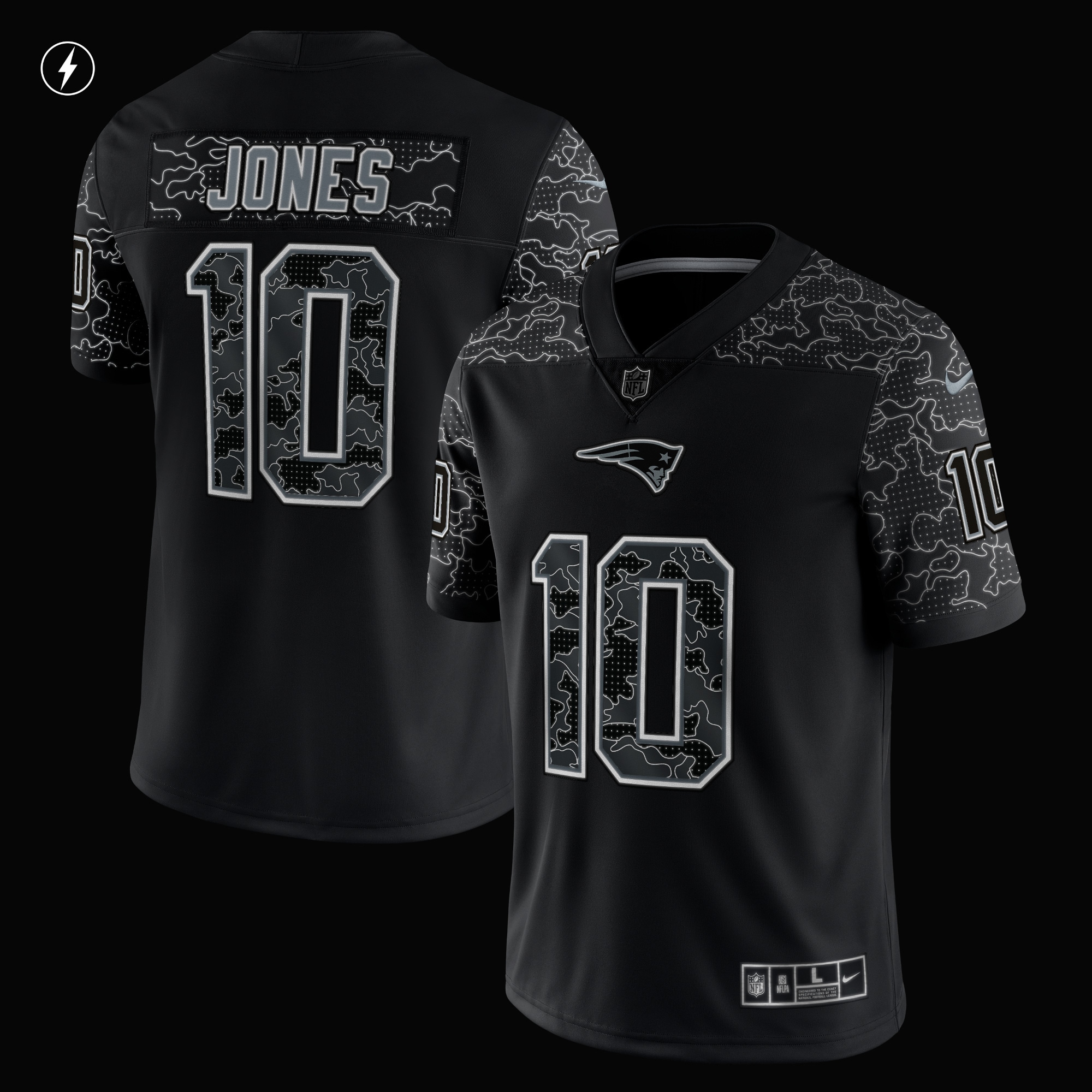 New England Patriots Mac Jones Black RFLCTV Limited NFL Jersey Men's