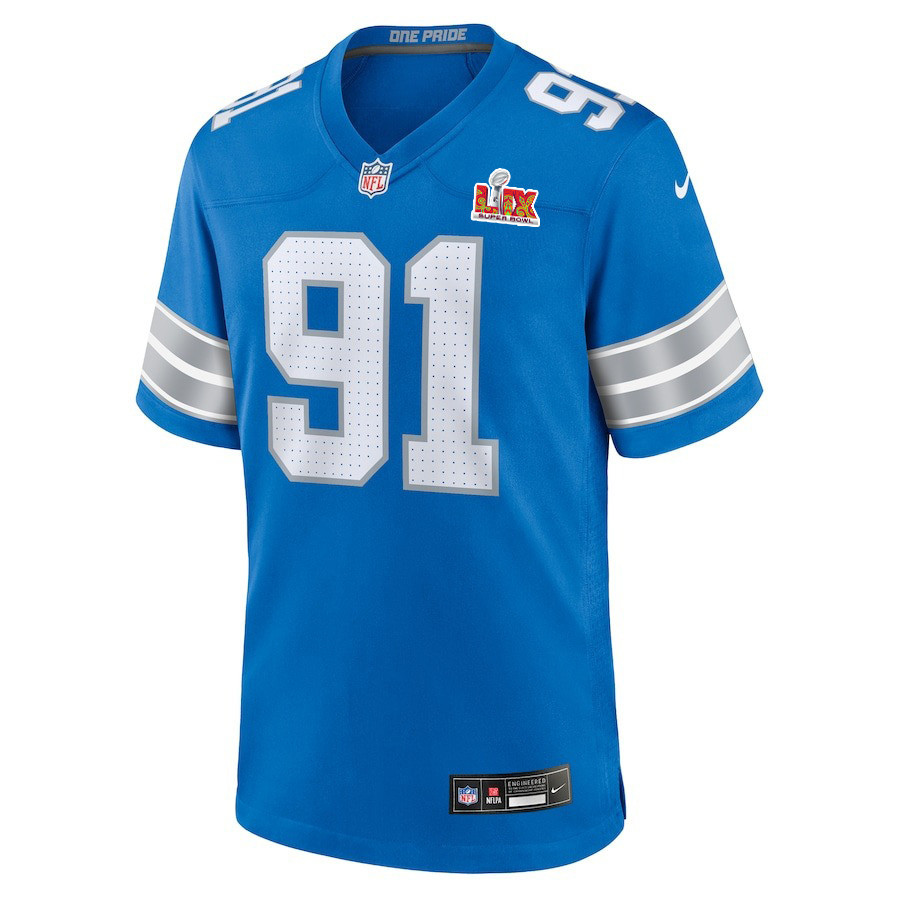 Levi Onwuzurike #91 Detroit Lions Super Bowl LIX Blue NFL Jersey Youth