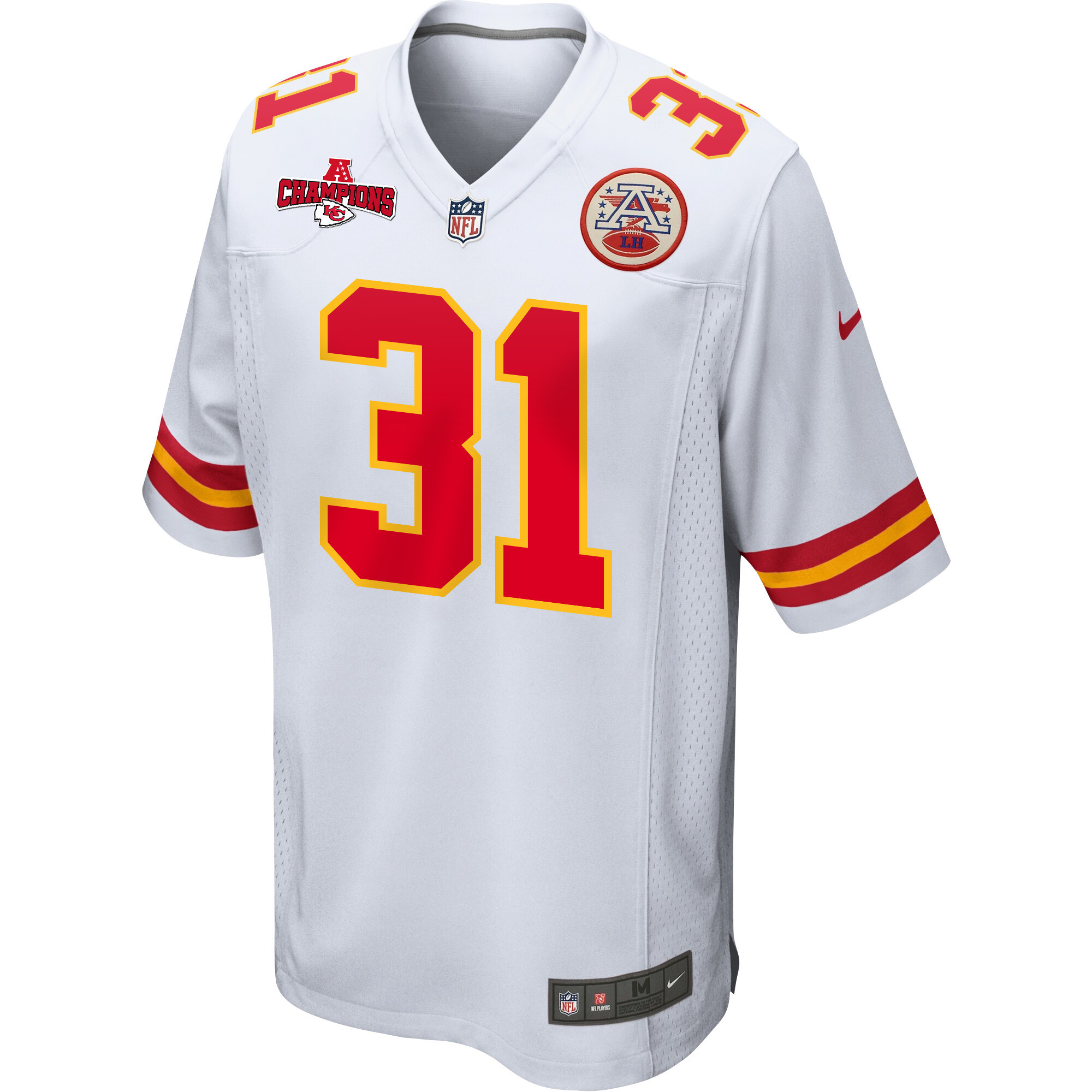 Nic Jones 31 Kansas City Chiefs AFC Champions Patch Game White NFL Jersey Men's