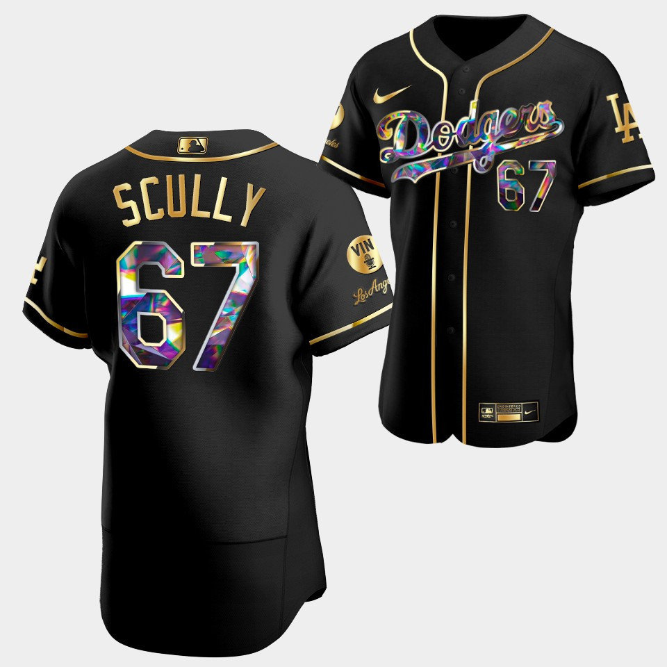 Vin Forever Los Angeles Dodgers Vin Scully 67 Black Golden Diamond MLB Jersey Men's