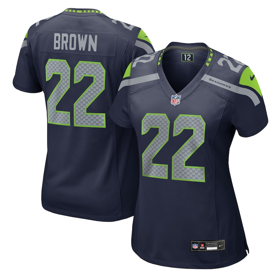 Tre Brown 22 Seattle Seahawks Team Game College Navy NFL Jersey Women's