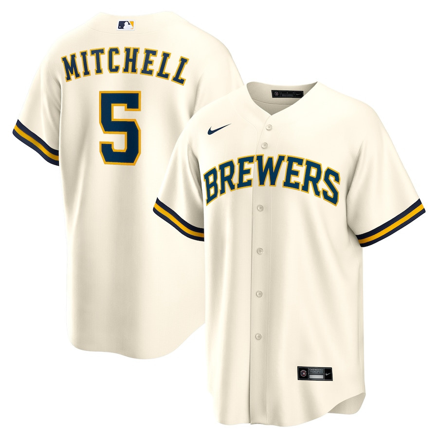 Garrett Mitchell 5 Milwaukee Brewers Cream MLB Jersey Men's