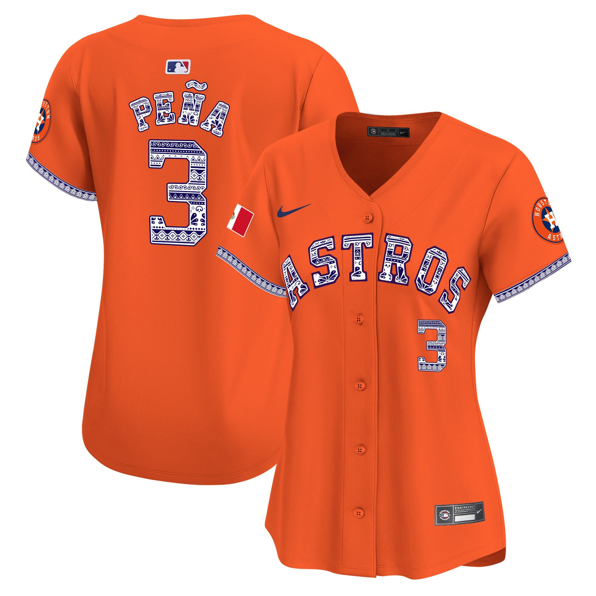 Jeremy Pena 3 Houston Astros Mexico Orange MLB Jersey Women's