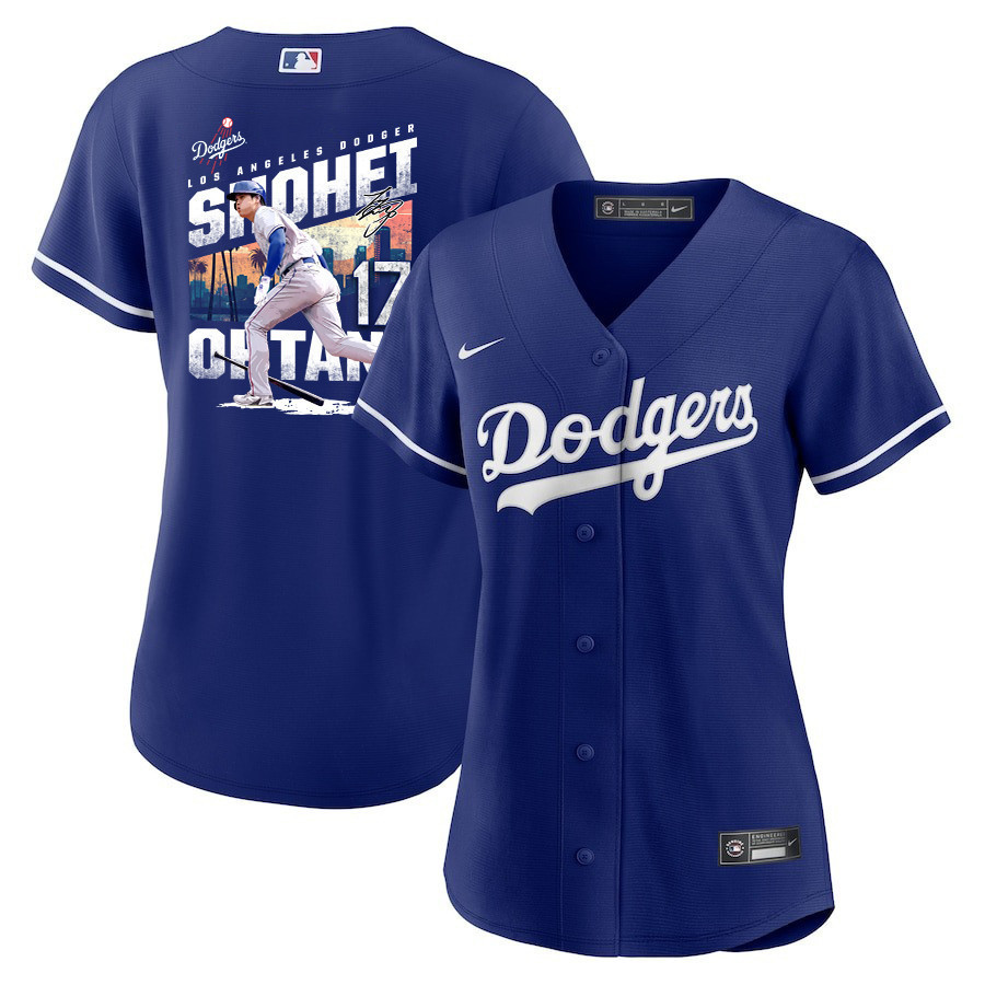 Shohei Ohtani 17 Los Angeles Dodgers Signed Homerun 2023 Alternate Royal MLB Jersey Women's