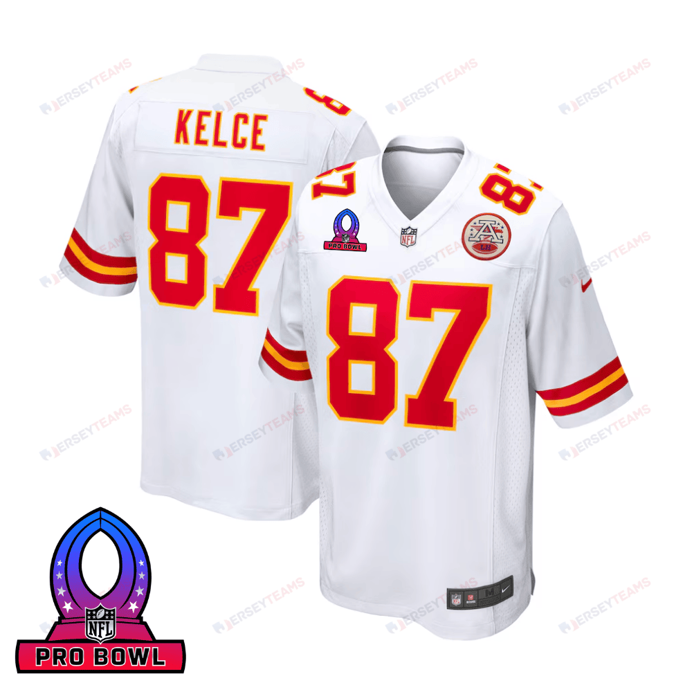 Travis Kelce 87 Kansas City Chiefs 2025 Pro Bowl Patch Game White NFL Jersey Men's