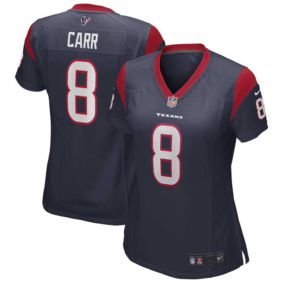 David Carr 8 Houston Texans Game Retired Navy NFL Jersey Women's