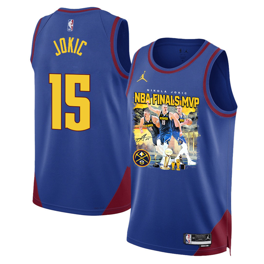 Nikola Jokic Denver's MVP-Crowned Leader 2023 Final Champions Swingman Blue NBA Jersey Men's