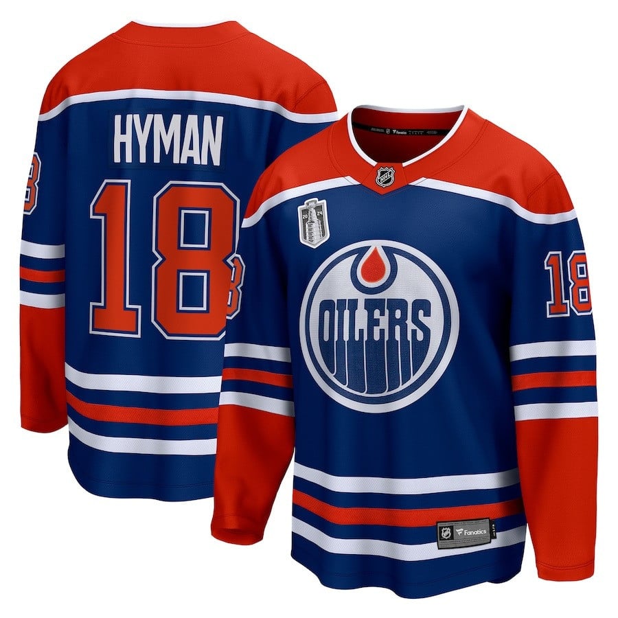 Zach Hyman 18 Edmonton Oilers 2024 Stanley Cup Final Home Breakaway Player Royal NHL Jersey Men's