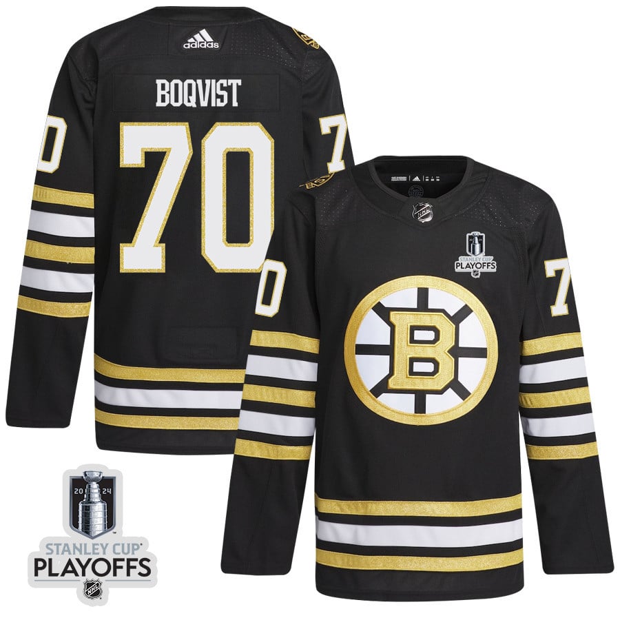 Jesper Boqvist 70 Boston Bruins 2024 Playoffs Patch Home Black NHL Jersey Men's