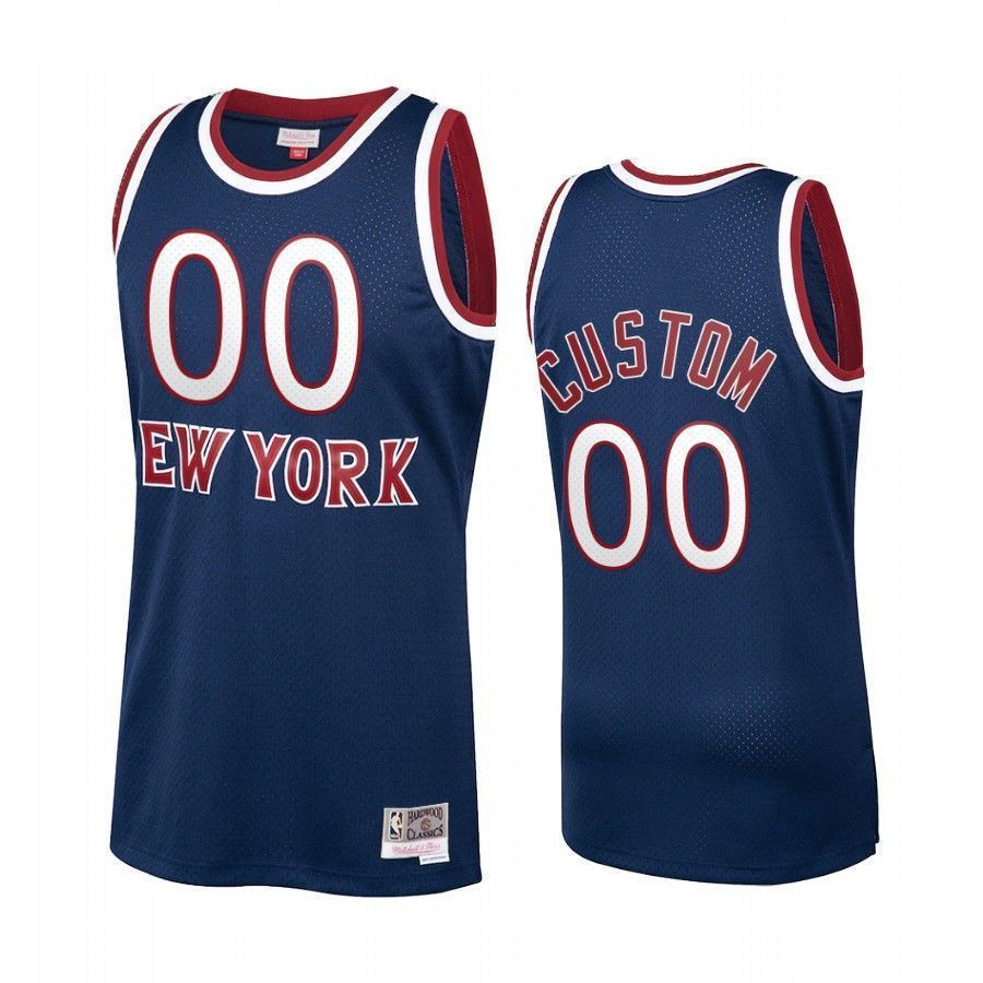 Custom 00 New York Knicks Navy Hardwood Classics NBA Jersey Men's