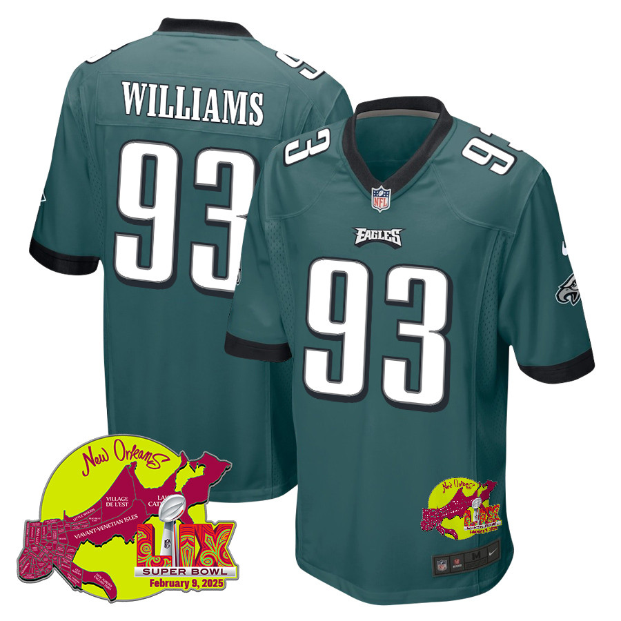 Milton Williams 93 Philadelphia Eagles Super Bowl LIX New Orleans Patch Game Midnight Green NFL Jersey Men's
