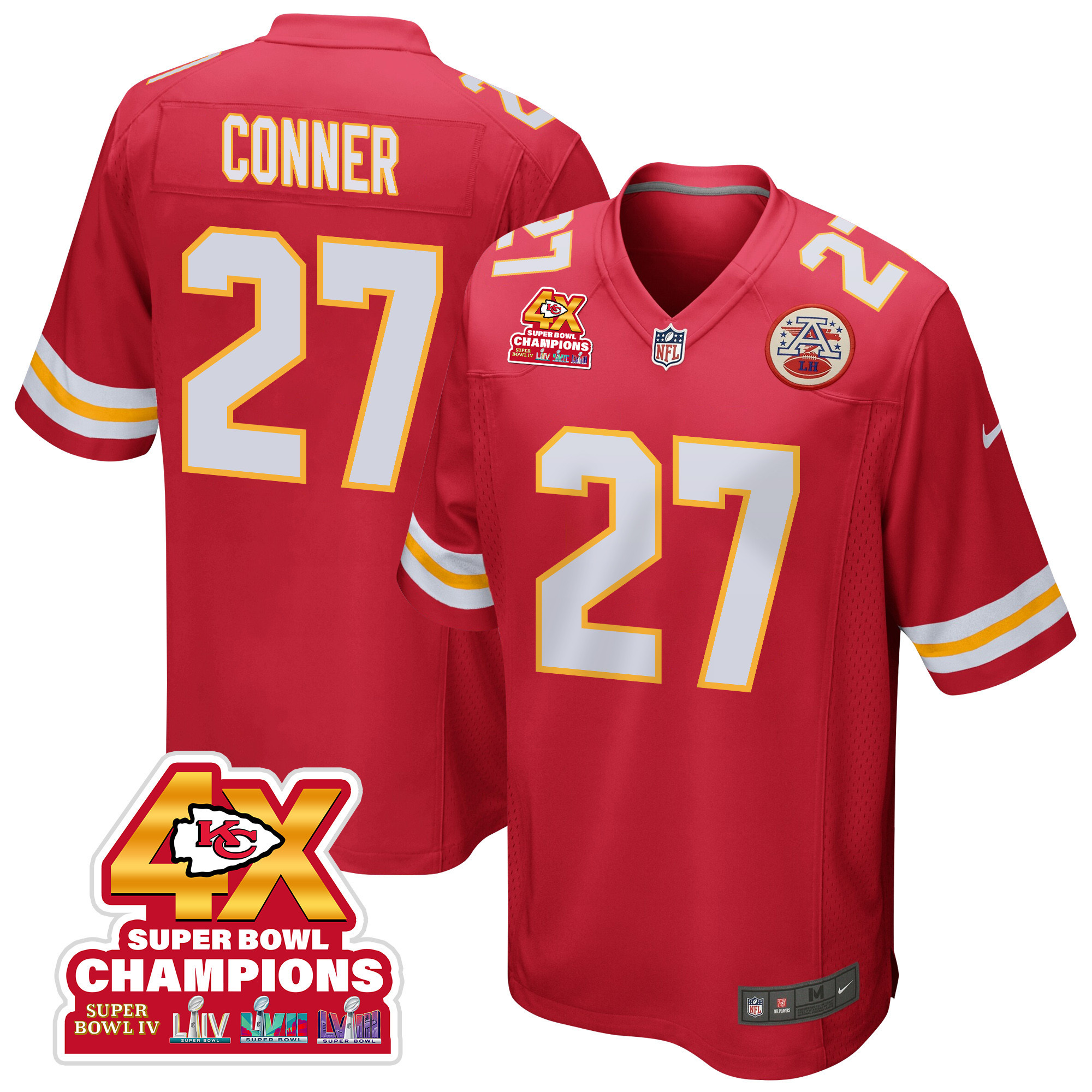 Chamarri Conner 27 Kansas City Chiefs Super Bowl LVIII Champions 4X Game Red NFL Jersey Men's