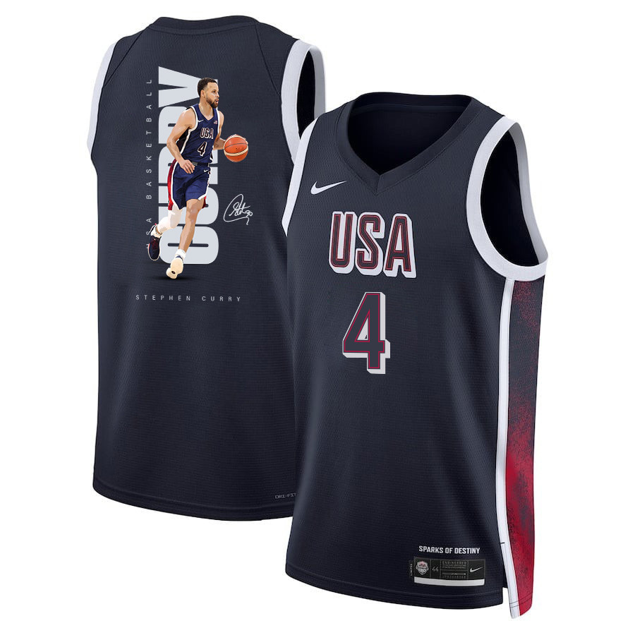 Stephen Curry 4 Olympic Paris 2024 USA Unisex 2024 Swingman Player Navy NBA Jersey Unisex
