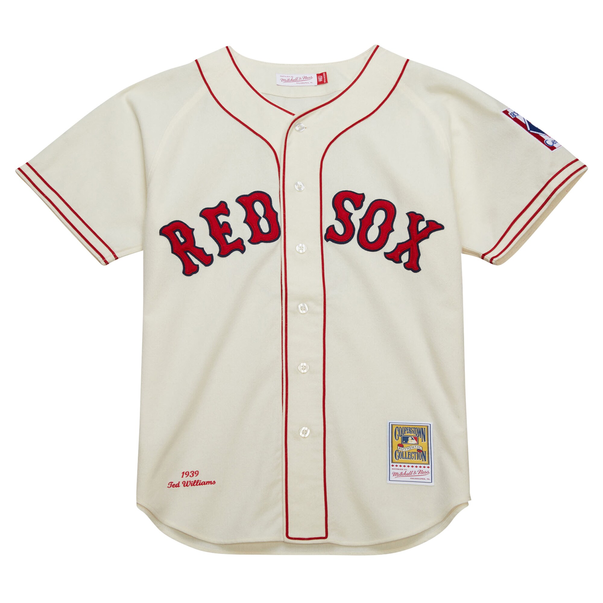 Boston Red Sox Ted Williams Mitchell Ness Cream Cooperstown Collection 1939 MLB Jersey Men's