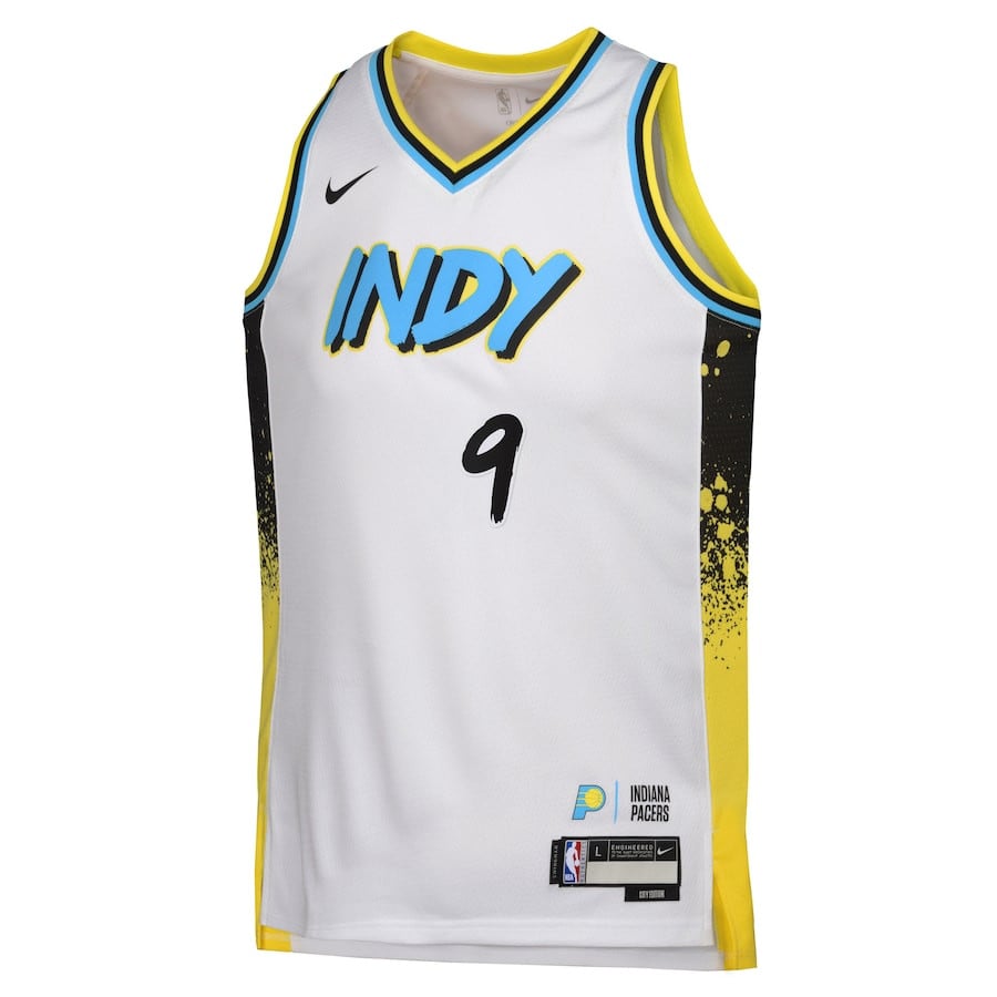 T.J. McConnell 9 Indiana Pacers 2024/25 Swingman Playe City Editio White NBA Jersey Youth