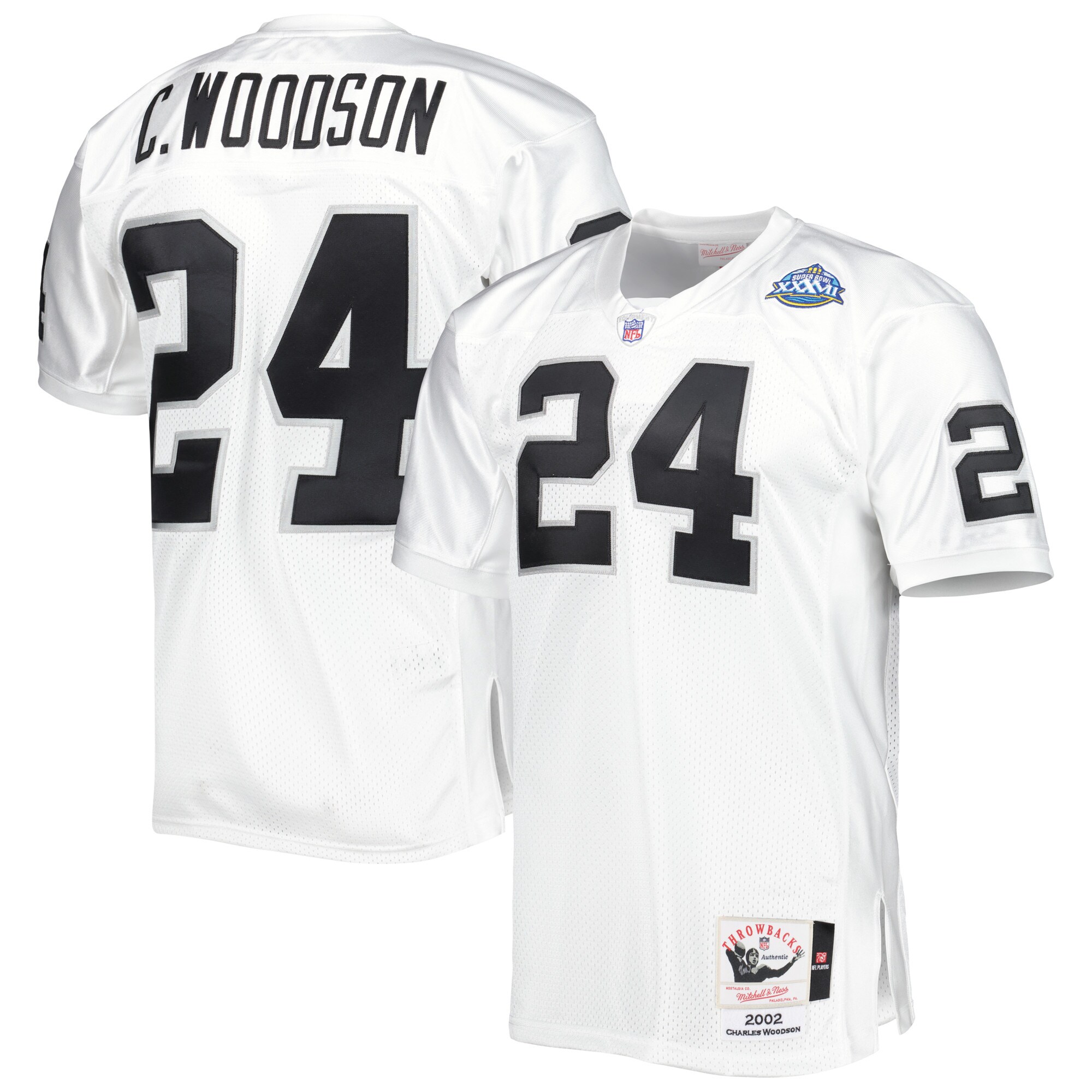 Las Vegas Raiders 2002 Charles Woodson Mitchell Ness White Throwback Retired Player NFL Jersey Men's