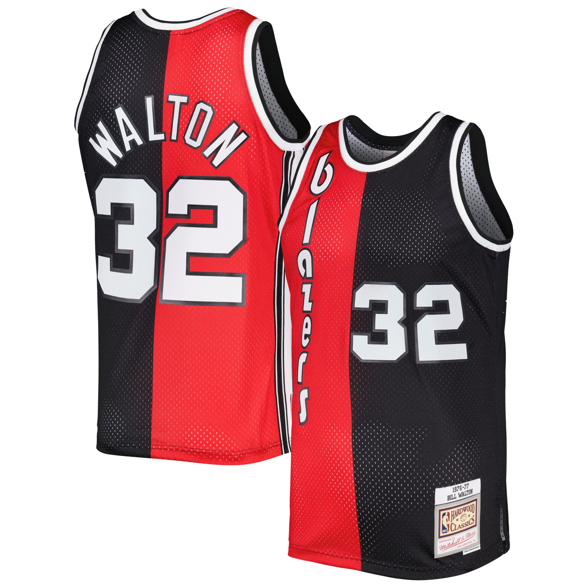 Mitchell Ness Bill Walton Red/Black Portland Trail Blazers Hardwood Classics 1976/77 Split Swingman NBA Jersey Men's