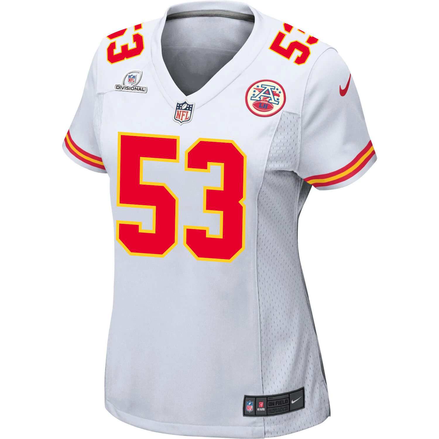 BJ Thompson 53 Kansas City Chiefs Super Bowl LVIII Patch Game White NFL Jersey Women's