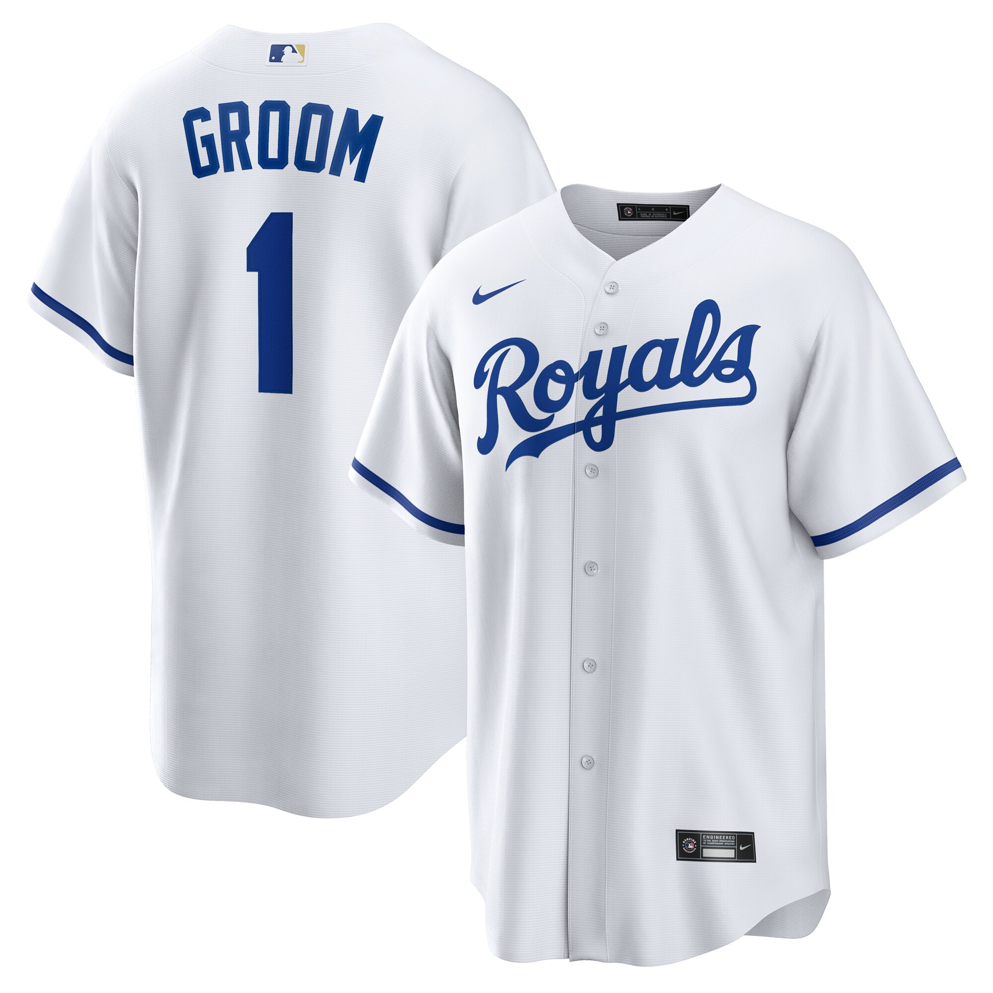 Kansas City Royals White #1 Groom Home MLB Jersey Men's