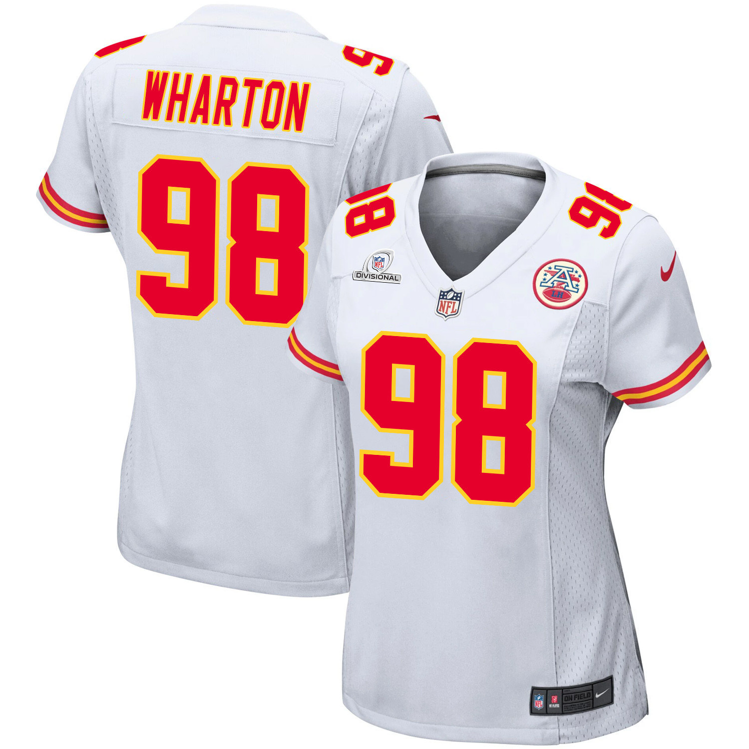 Tershawn Wharton 98 Kansas City Chiefs Super Bowl LVIII Patch Game White NFL Jersey Women's