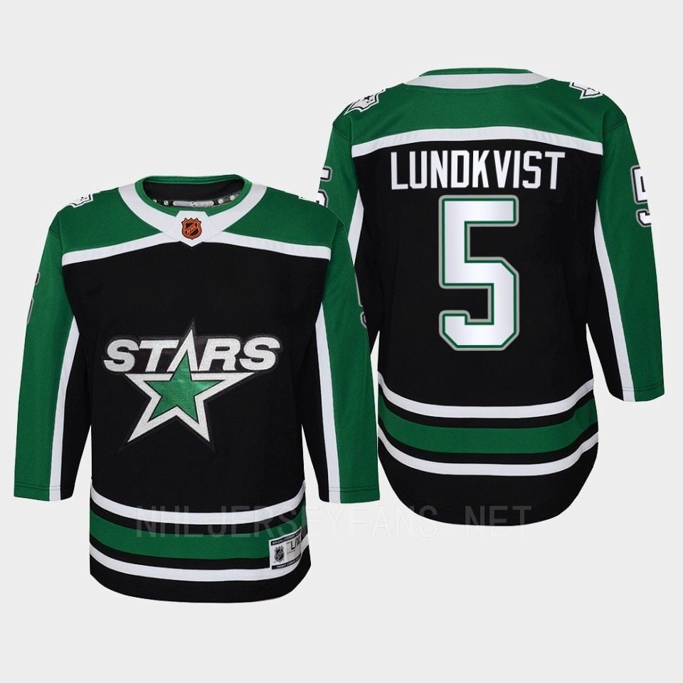 Dallas Stars 5 Nils Lundkvist Reverse Retro Black Equipment, NHL Jersey Men's