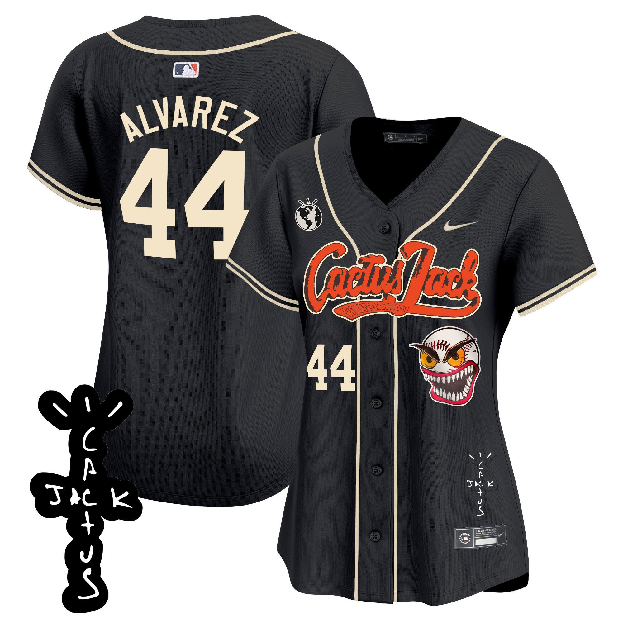 Yordan Alvarez 44 Houston Astros Cactus Jack Patch V2 Black MLB Jersey Women's