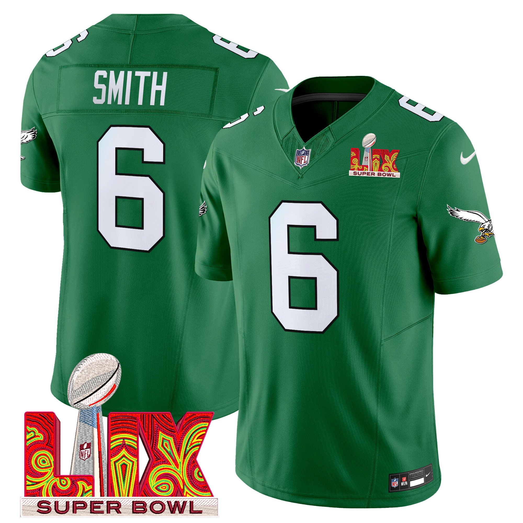 DeVonta Smith 6 Philadelphia Eagles Kelly Green Super Bowl Champions LIX Patch Vapor Limited Kelly Green NFL Jersey Men's