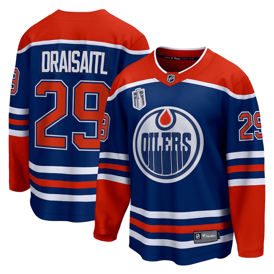 Leon Draisaitl 29 Edmonton Oilers 2024 Stanley Cup Final Home Breakaway Player Royal NHL Jersey Men's