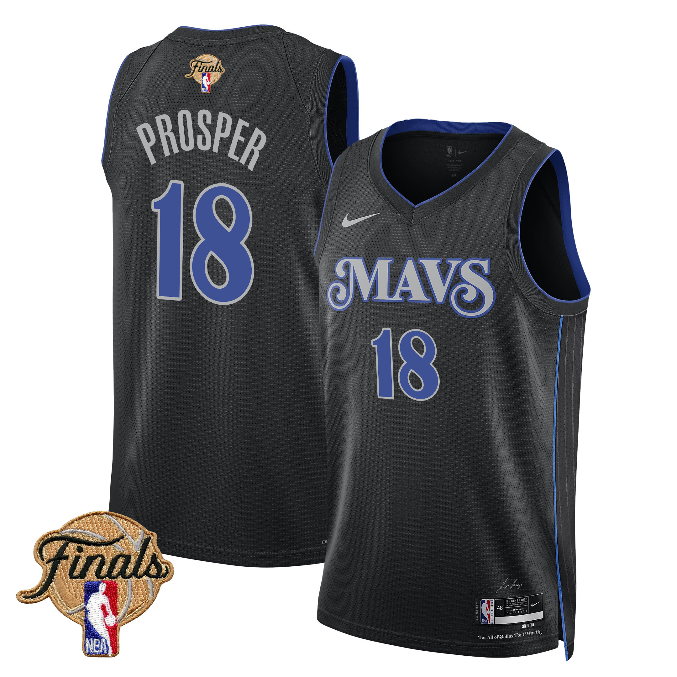 Olivier-Maxence Prosper 18 Dallas Mavericks 2024 FINALS PATCH Swingman City Edition Black NBA Jersey Men's