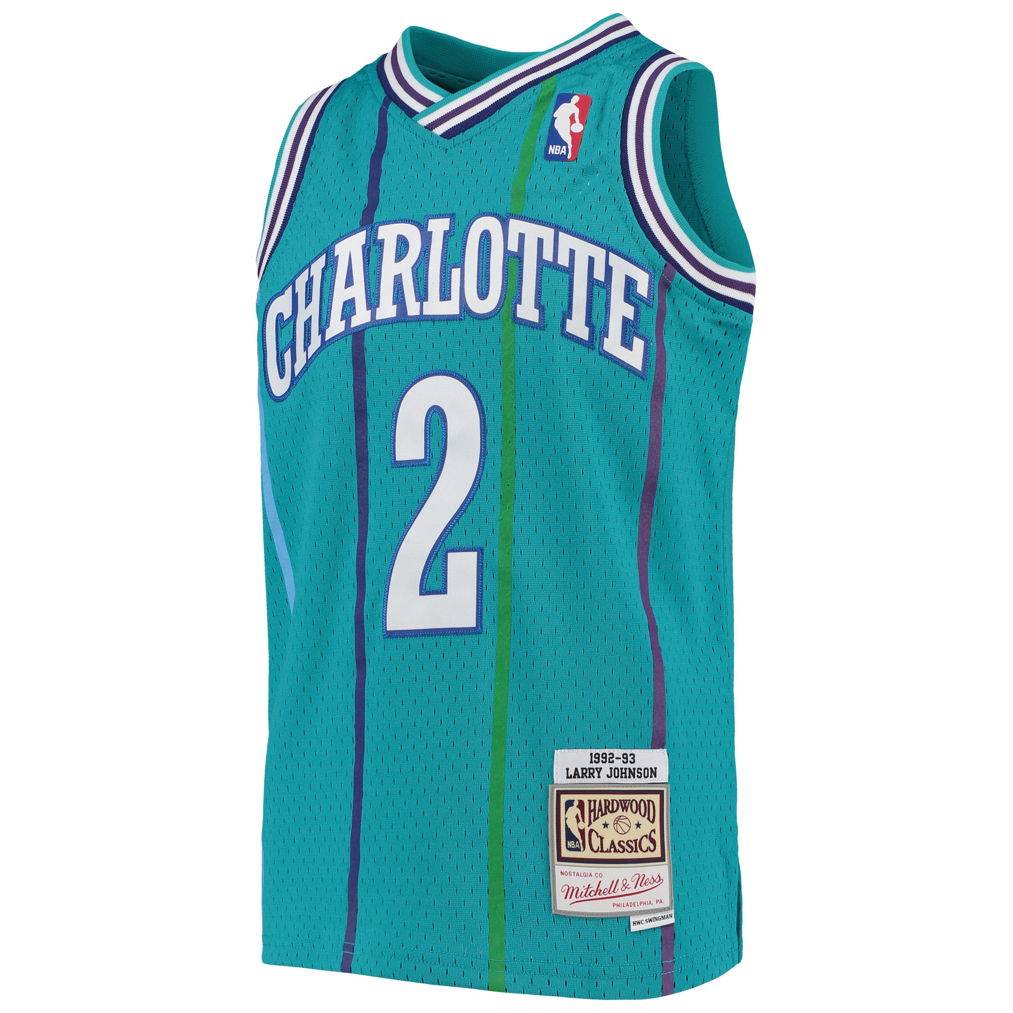Mitchell Ness Larry Johnson Teal Charlotte Hornets 1992/93 Hardwood Classics Swingman NBA Jersey Youth