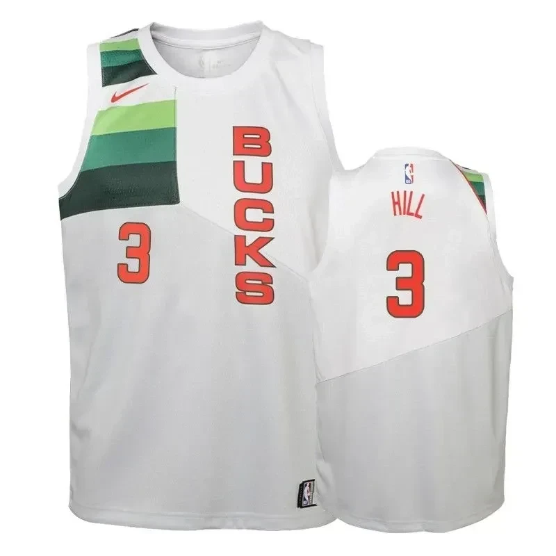 Bucks George Hill 3 2018-19 Earne White NBA Jersey Youth