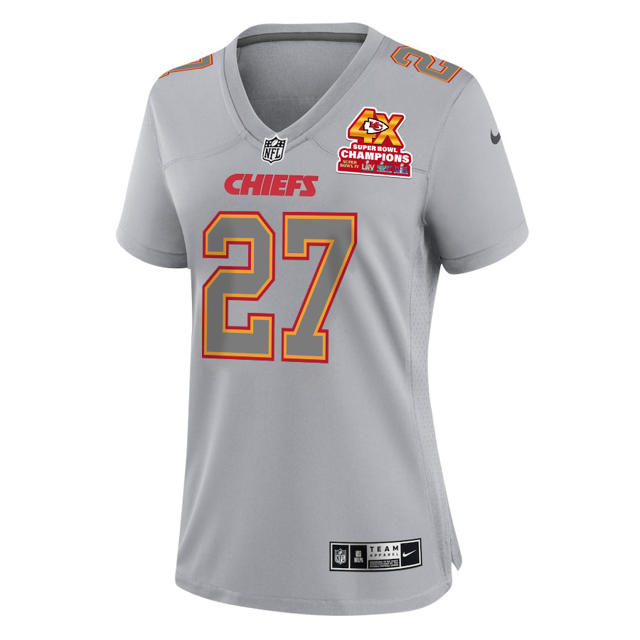 Chamarri Conner 27 Kansas City Chiefs Super Bowl LVIII Champions 4X Atmosphere Fashion Game Gray NFL Jersey Women's