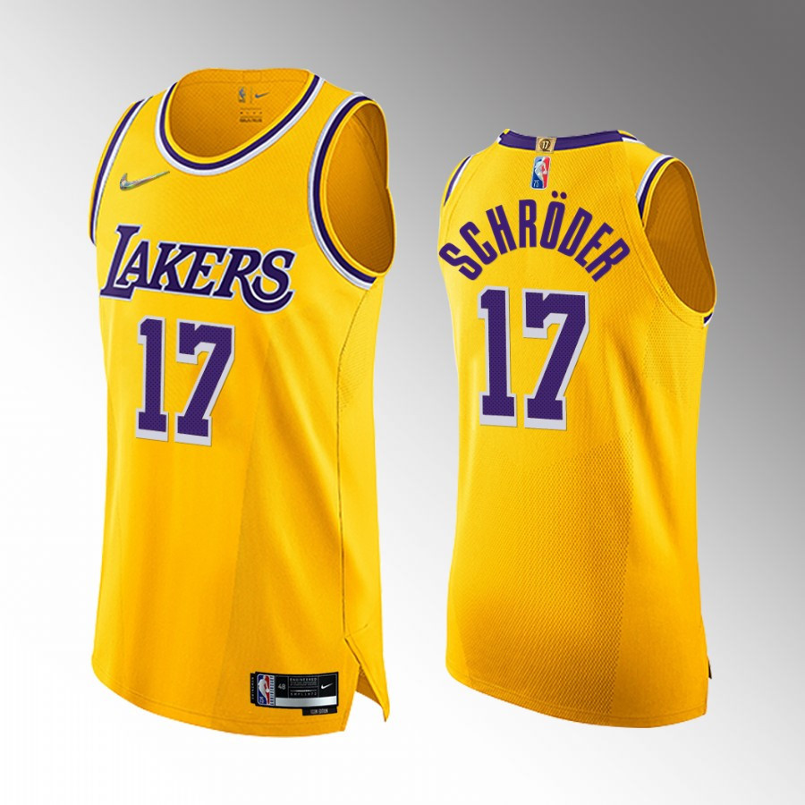 Los Angeles Lakers Dennis Schroder 17 Gold 75th Diamond Badge Icon Edition NBA Jersey Men's
