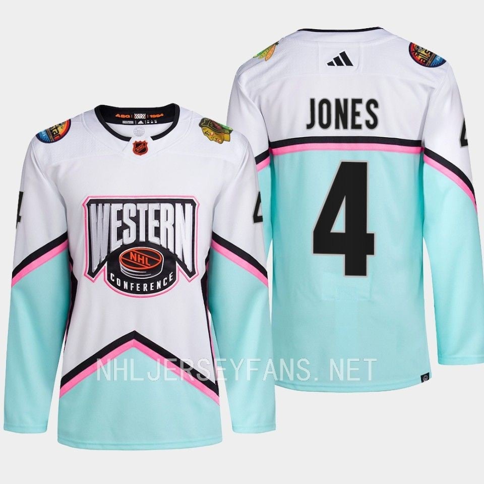 Seth Jones 4 Blackhawks 2023 All Star Western Conference White NHL Jersey Men's