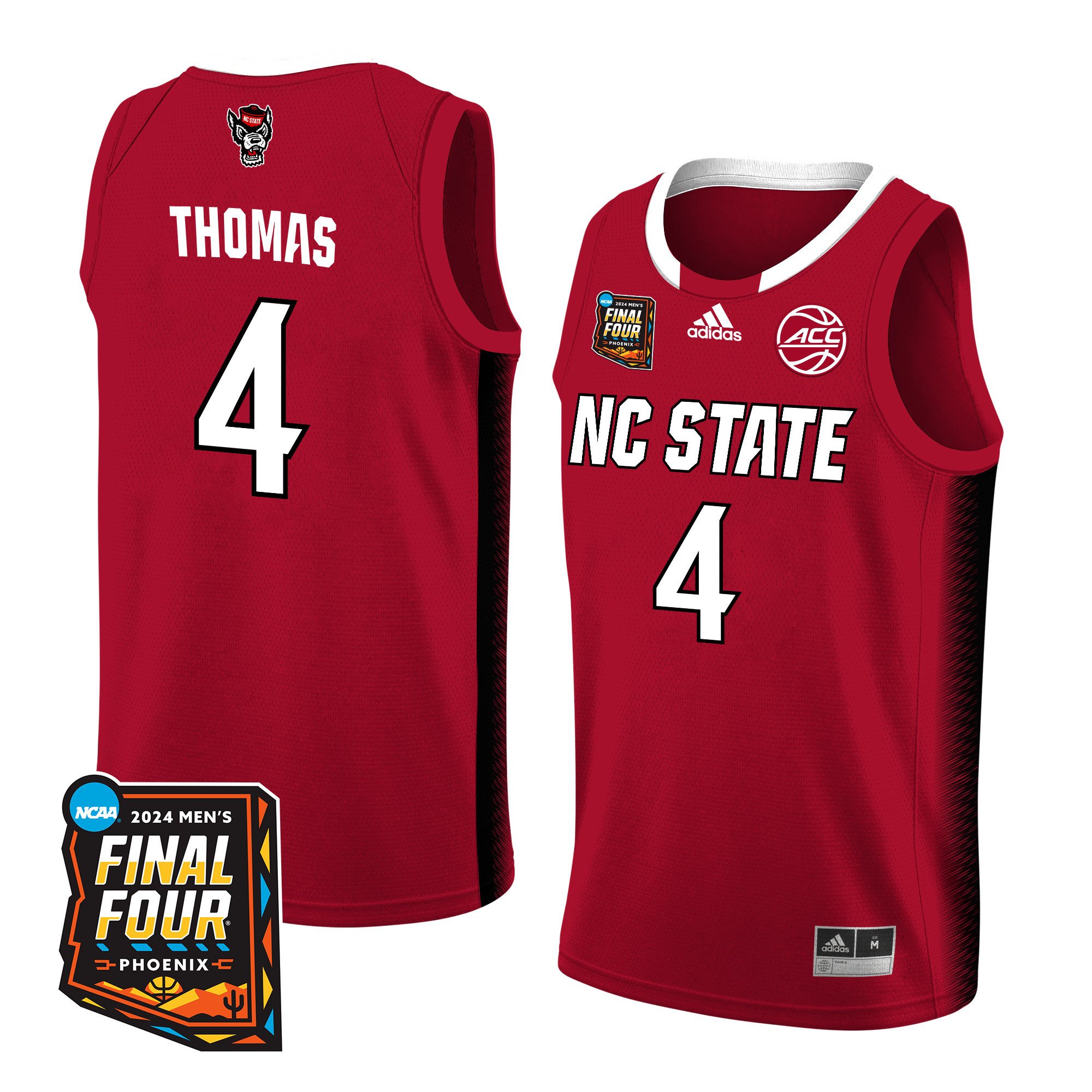 LJ Thomas NC State 2024 Final Four Patch Re White NCAA Jersey Men's