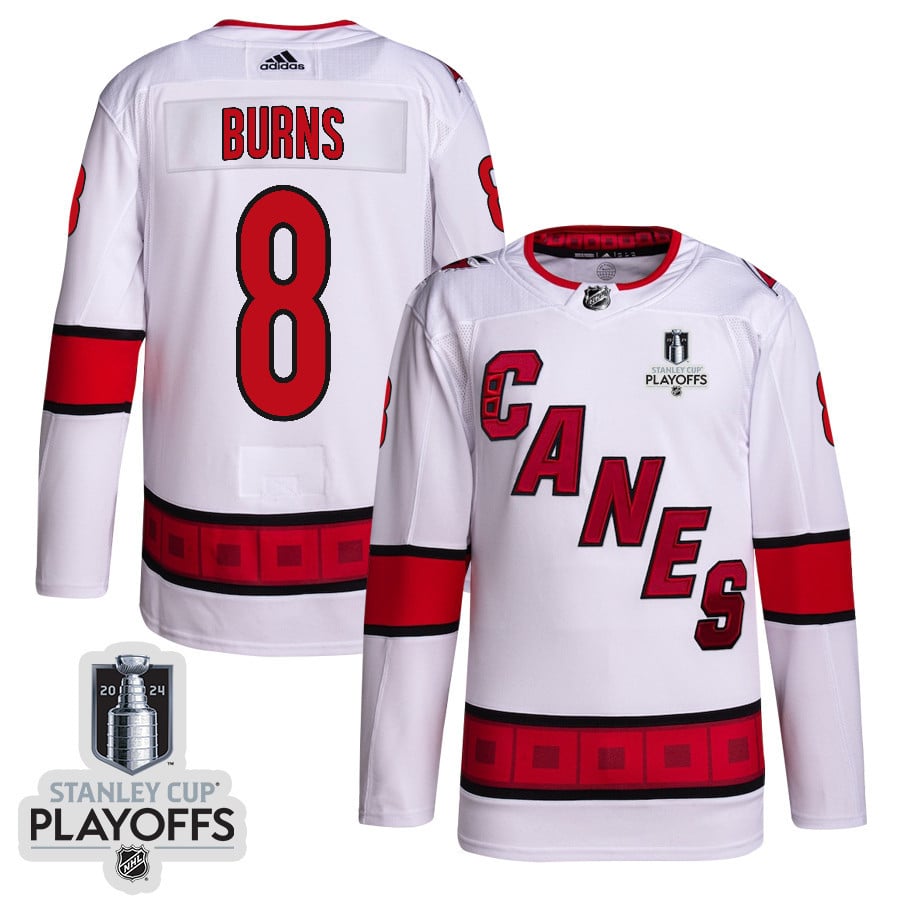Brent Burns 8 Carolina Hurricanes 2024 Playoffs Patch Away White NHL Jersey Men's