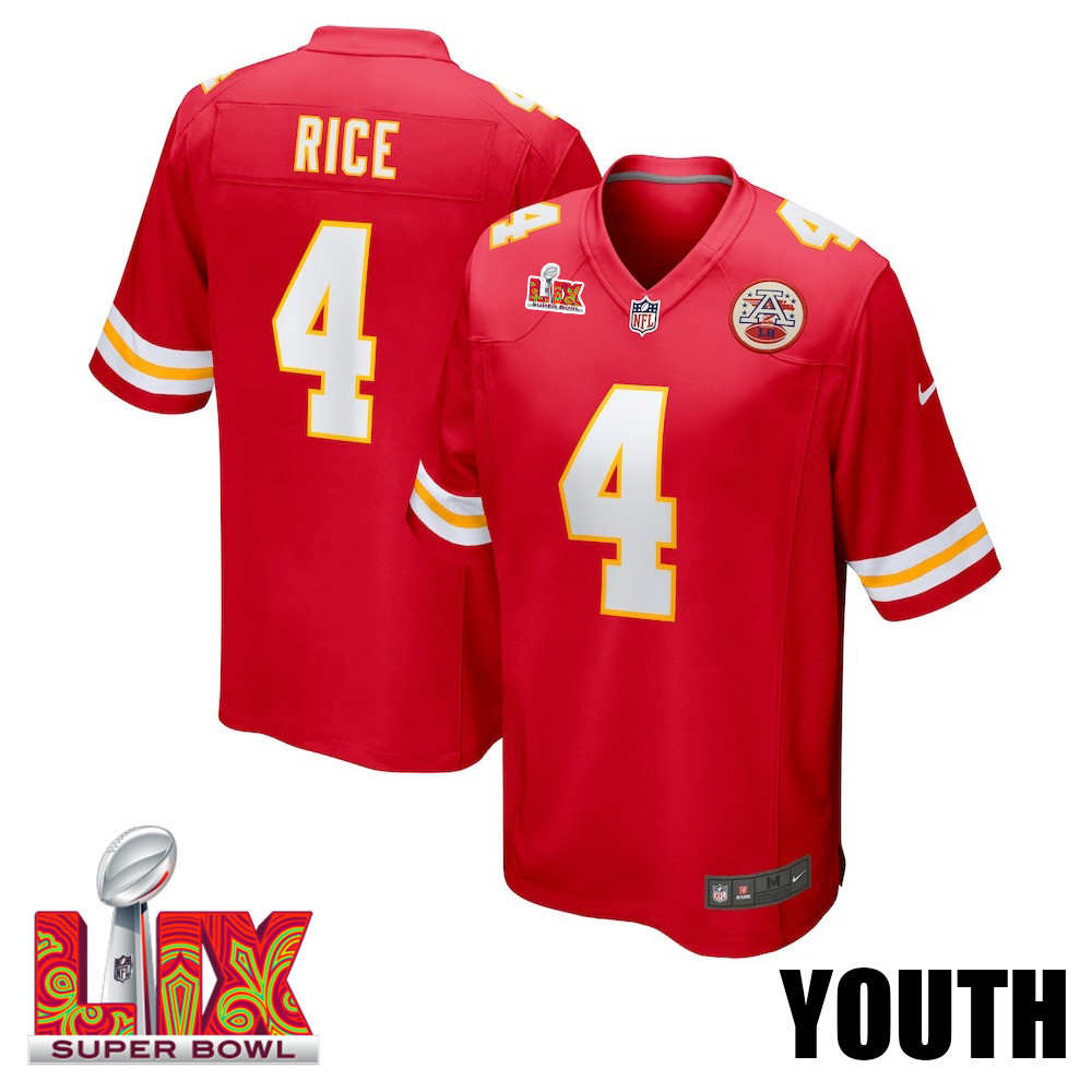Rashee Rice #4 Kansas City Chiefs Super Bowl LIX Red NFL Jersey Youth