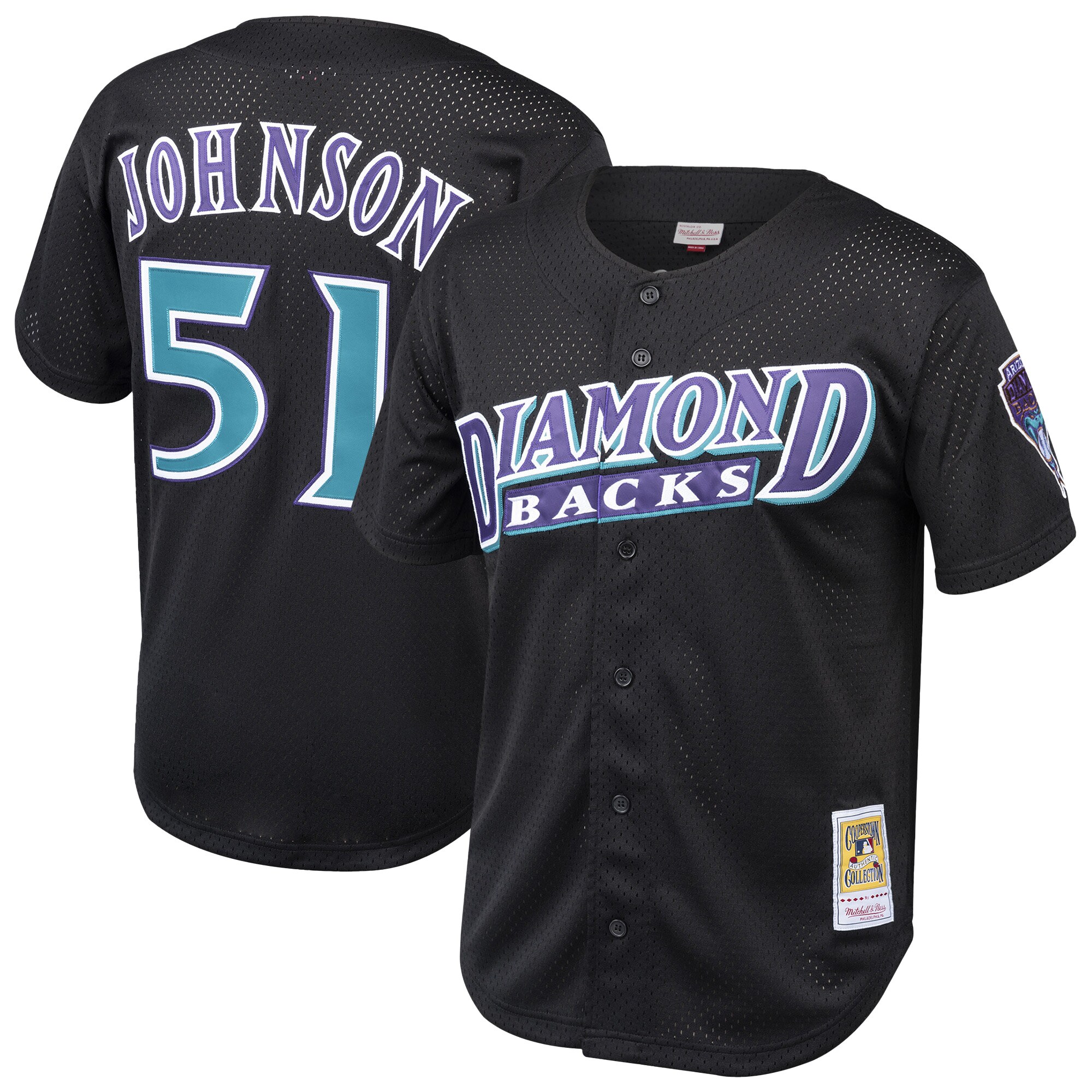 Arizona Diamondbacks Randy Johnson Mitchell Ness Black Cooperstown Collection Mesh Batting Practice Button-Up MLB Jersey Men's